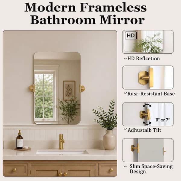 Rime 24 in. W x 36 in. H Rectangular Framed Tilt Wall Mount Bathroom Vanity Mirror in Brushed Gold