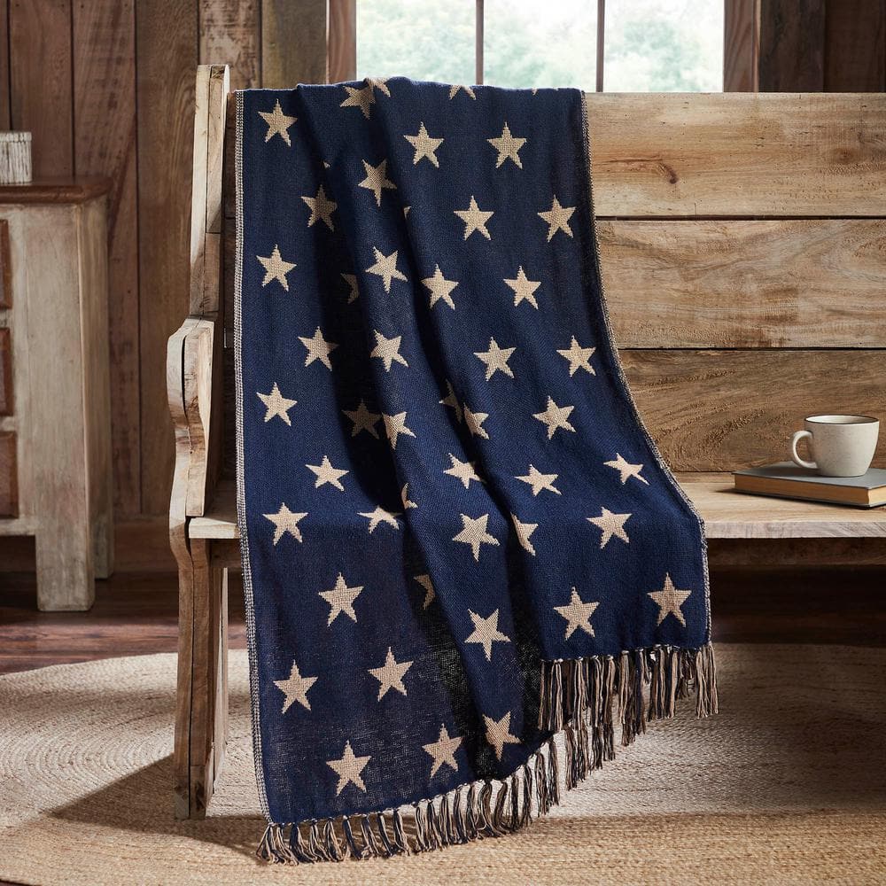 Navy Star Jacquard Woven Cotton Throw Blanket 50x60