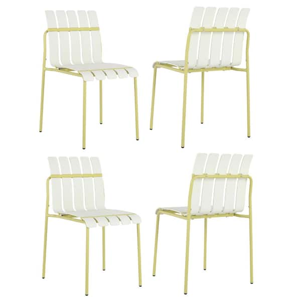 21 in. W White and Yellow Plastic Outdoor Dining Chairs with Metal Legs, Set of 4