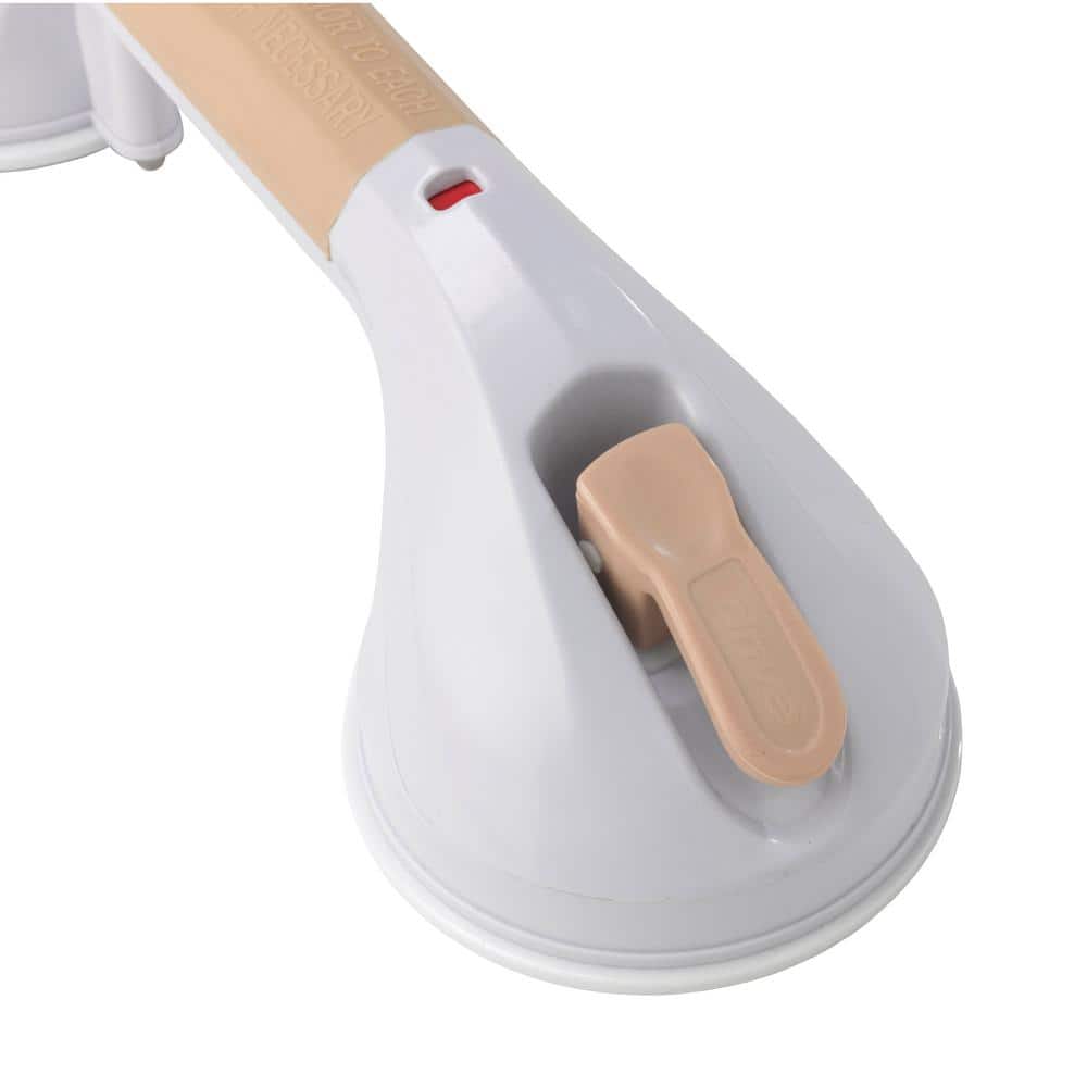 12" White and Beige Suction Cup Grab Bar with Safety Indicator