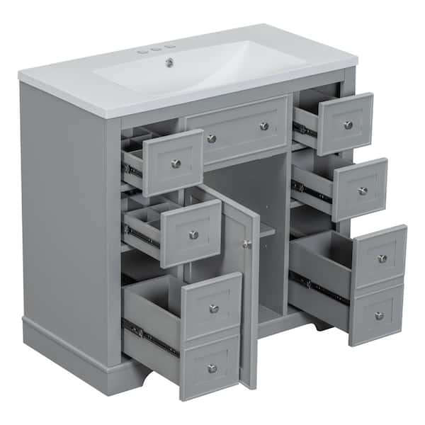 Nestfair 36 in. W x 18 in. D x 34.5 in. H Single Sink Freestanding Bath Vanity in Gray with White Ceramic Top