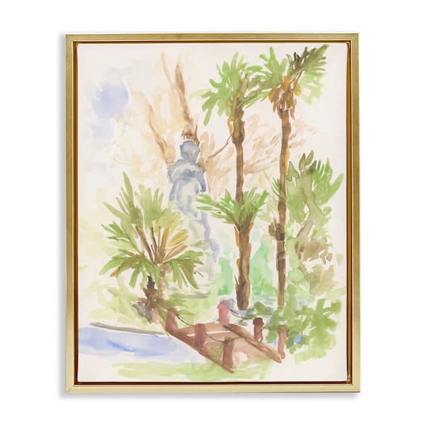 Stupell Industries Bridge over River Abstract by June Erica Vess Gold Floater Frame Nature Graphic Art Print 21 in. x 17 in.