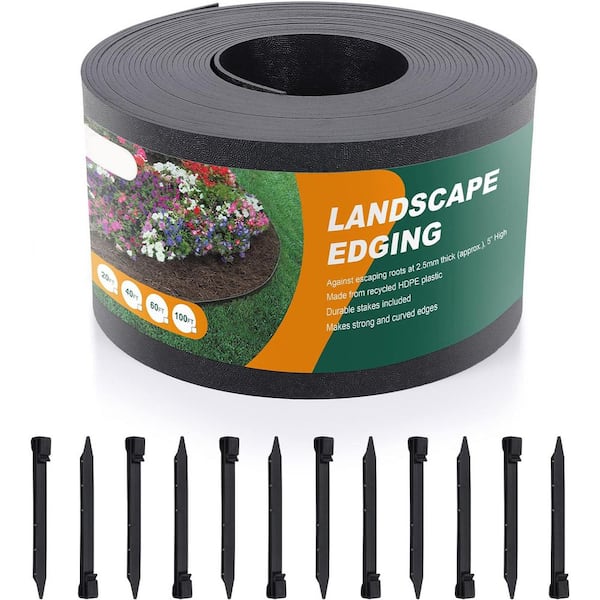 40 ft. Flexible Garden Edging with 12 Stakes, 5in Tall, UV-Resistant, Recycled HDPE