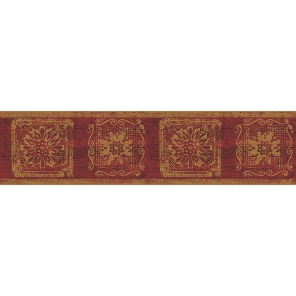 The Wallpaper Company 10 in. x 8 in. Red Earth Tone Medallion Border Sample