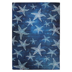 Betta Blue and Light Blue 3 ft. W x 5 ft. L Washable Polyester Indoor/Outdoor Area Rug