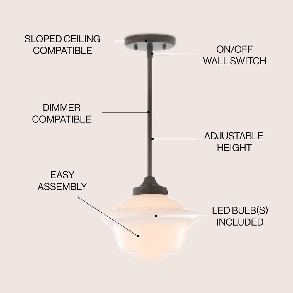 Kurtz 9.5" Oil Rubbed Bronze Adjustable Schoolhouse LED Pendant