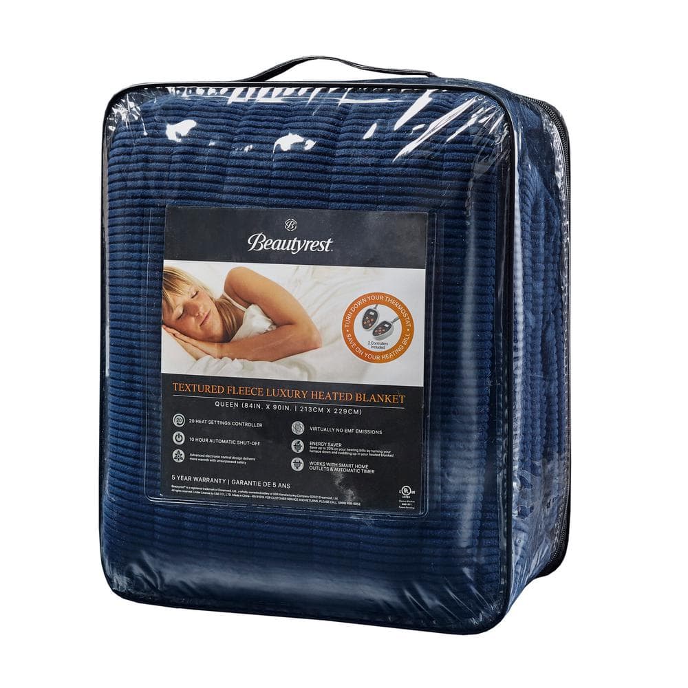 Navy Full Size Electric Micro Fleece Heated Blanket