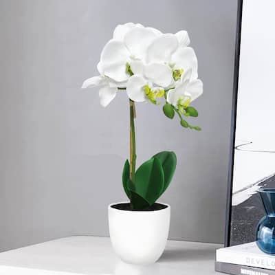 Nearly Natural 1600-WH Phalaenopsis Orchid Artificial Vase Silk Arrangements White 