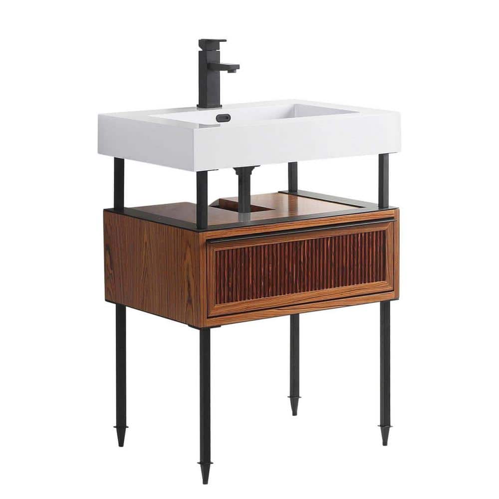 Dakota 24 in. W x 18 in. D x 33.5 in. H Bathroom Vanity Side Cabinet in Teak - Black with White Ceramic Top price history on PriceWatchPro