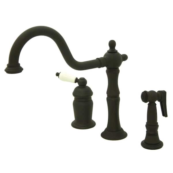 Kingston Brass Heritage Single-Handle Standard Kitchen Faucet with Side Sprayer in Oil Rubbed Bronze