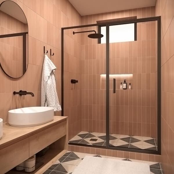Streamline Mucrone 60 in. W x 76 in. H Pivot Shower Door, CrystalTech Treated 5/16 in. Tempered Clear Glass, Matte Black Hardware