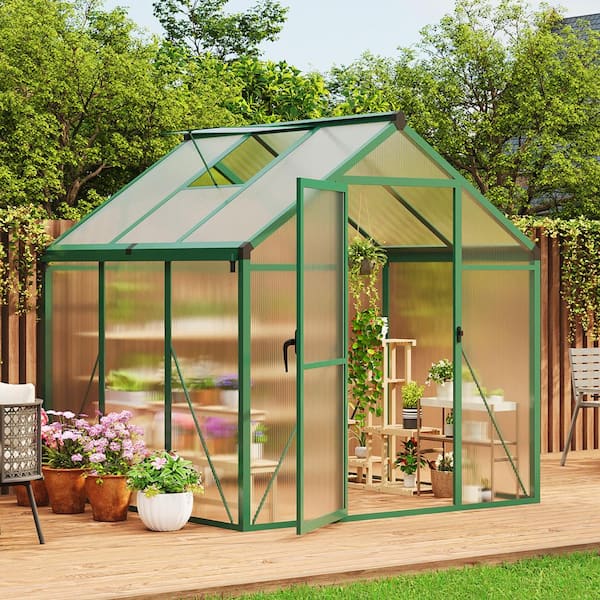homfan 6x6 FT Polycarbonate Greenhouse, Aluminum Frame, Sliding