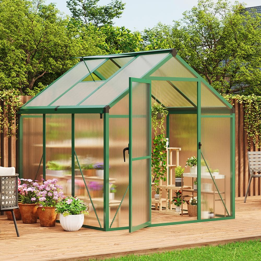 6x6FT Heavy Duty Walk-In Polycarbonate Greenhouse Aluminum Frame, Adjustable Roof Vent, Rain Gutter Green price history on PriceWatchPro