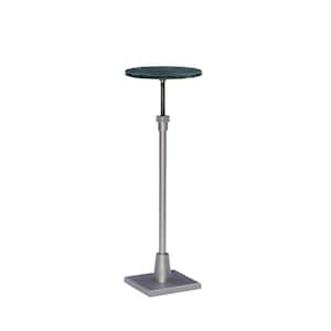 Jessi Silver Iron 10.5 in. Round Adjustable Height Drink Table with Green Faux Marble Top