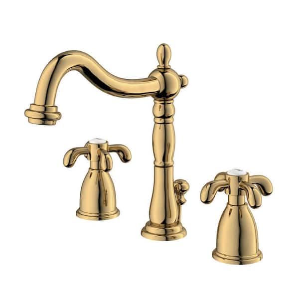 Kingston Brass Victorian Cross 8 in. Widespread 2-Handle Bathroom Faucet in Polished Brass