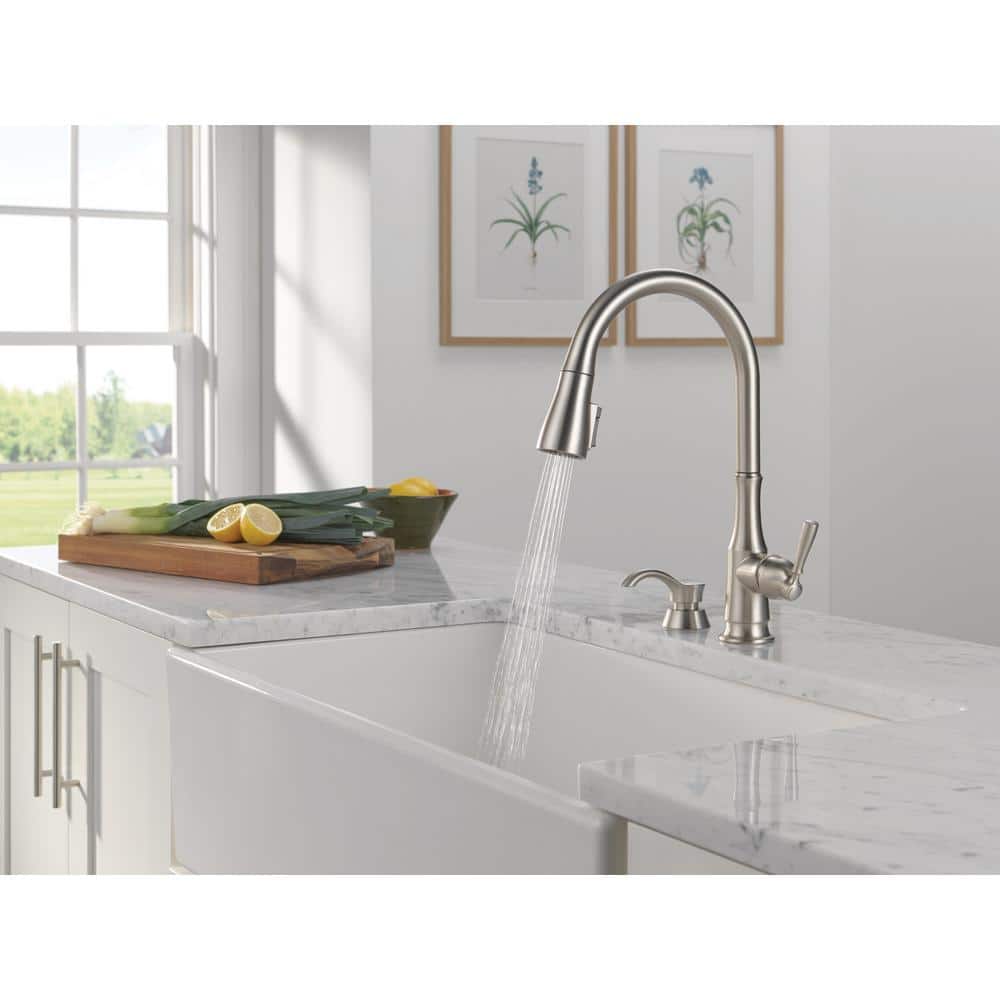 SpotShield Stainless Steel Pull-Down Kitchen Faucet with Soap Dispenser