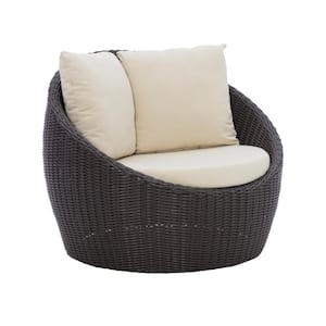 Ronald Dark Brown Aluminum Outdoor Snuggle Chair with Off White Polyester Cushions