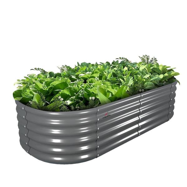 Unbranded 6 x 2 x 1. 5 ft. Outdoor Quartz Gray Galvanized Metal Raised Garden Bed Oval Round Planter Boxes for Vegetables Flowers