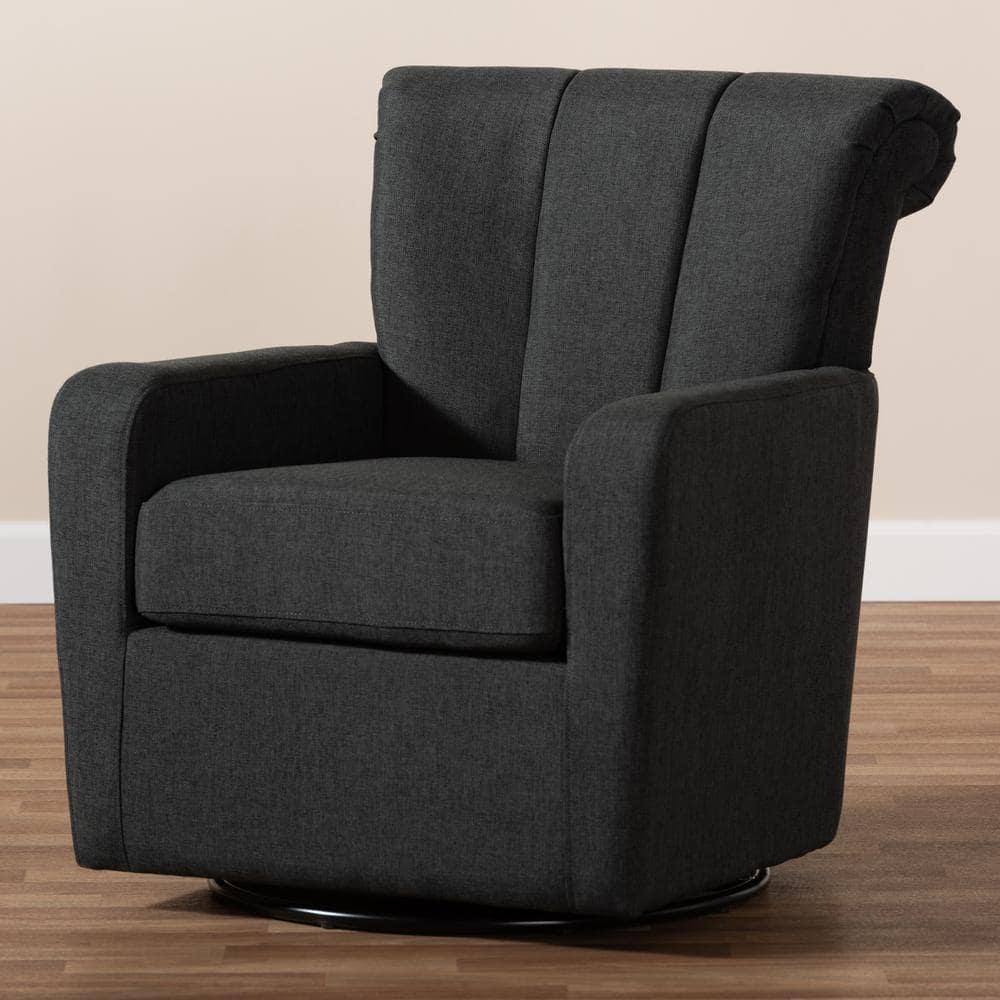 Rayner Elegant Gray Leather Swivel Accent Chair with Wood Base