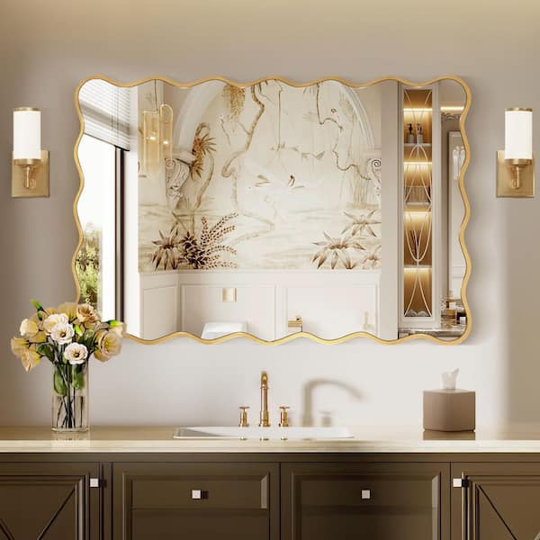 24 in. W x 36 in. H Rectangle Gold Aluminum Alloy Framed Wall Mirror Decorative Wall Mirror