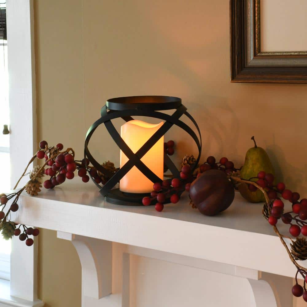 Modern Blackened Metal Circular Hanging Candle Lantern
