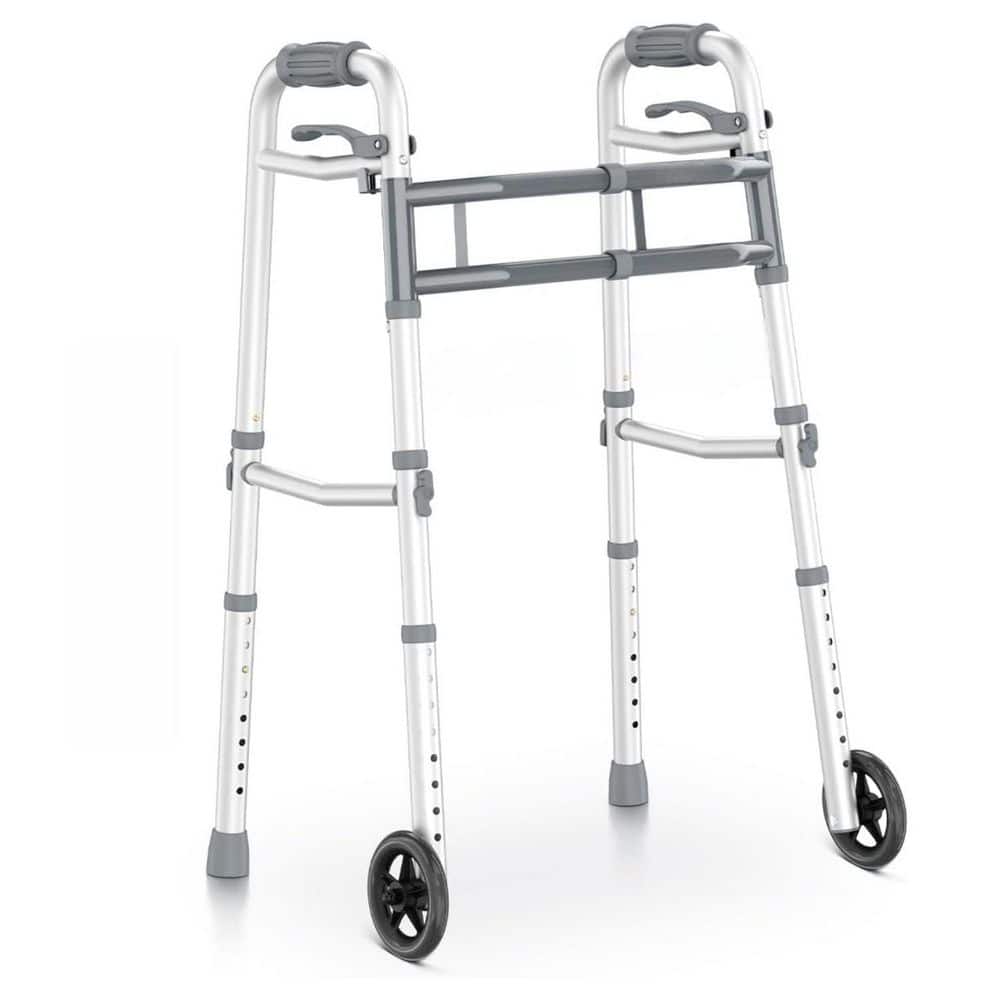 Wudkey Gray Aluminum Narrow Folding Walker with Trigger Release