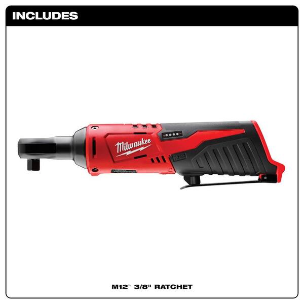 Milwaukee M12 12V Lithium-Ion Cordless 3/8 in. Ratchet Kit with One 1.5 Ah  Battery, Charger and Tool Bag 2457-21 - The Home Depot