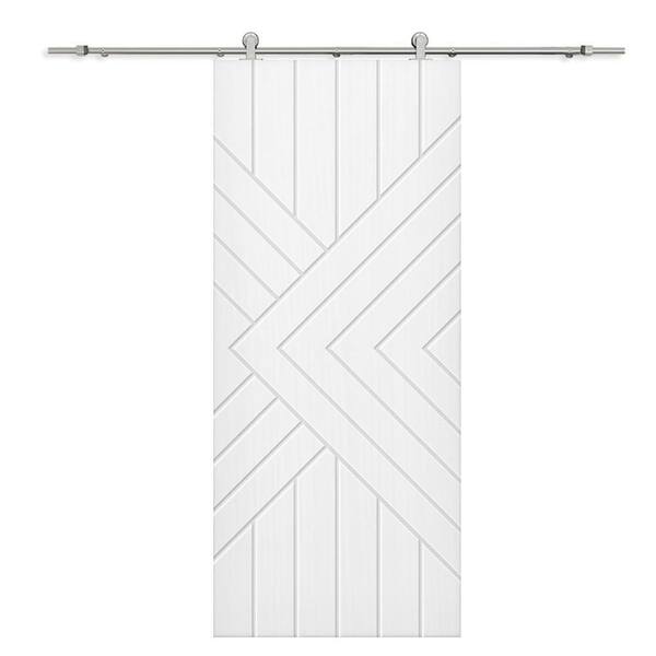 CALHOME 30 in. x 84 in. White Painted Composite MDF Paneled Interior Sliding Barn Door with Hardware Kit
