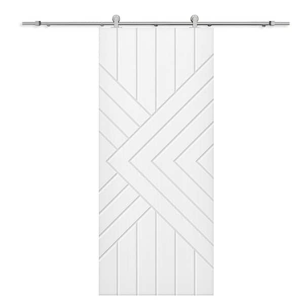 CALHOME 30 in. x 96 in. White Painted Composite MDF Paneled Interior Sliding Barn Door with Hardware Kit