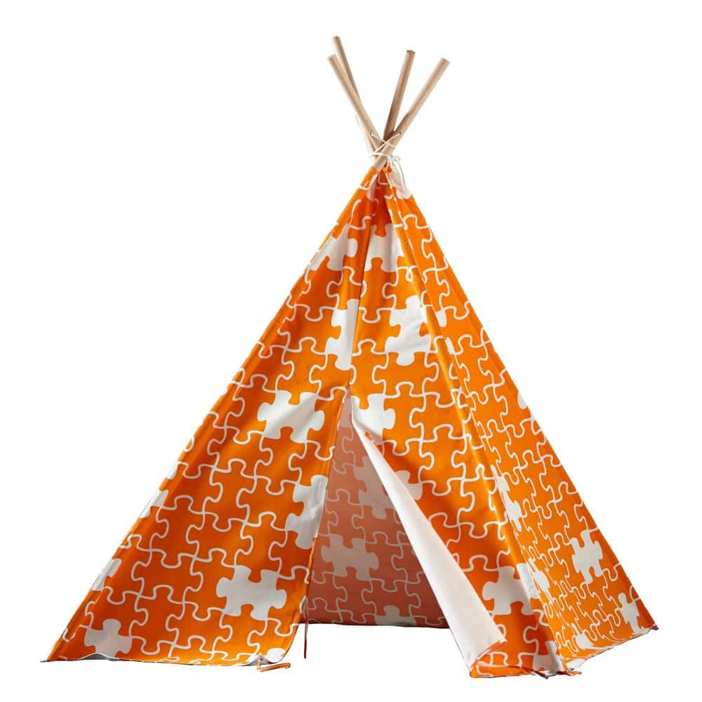 turtleplay Cotton Canvas Orange Puzzle Indoor Children's Teepee