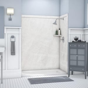 Adaptable 60 in. x 60 in. x 80 in. 9-Piece Easy up Adhesive Alcove Shower Surround in Dune