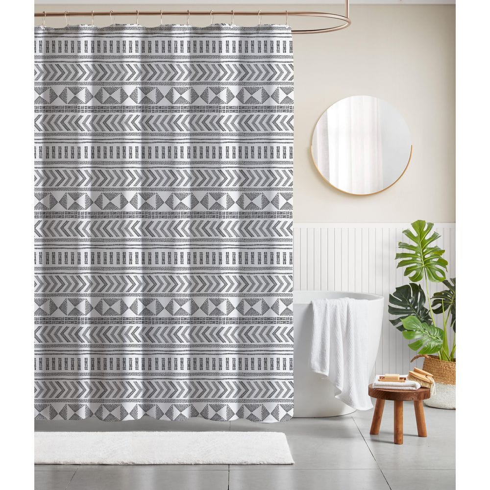 72 in. x 72 in. Polyester Canvas Shower Curtain in Arrows and Shapes Black 