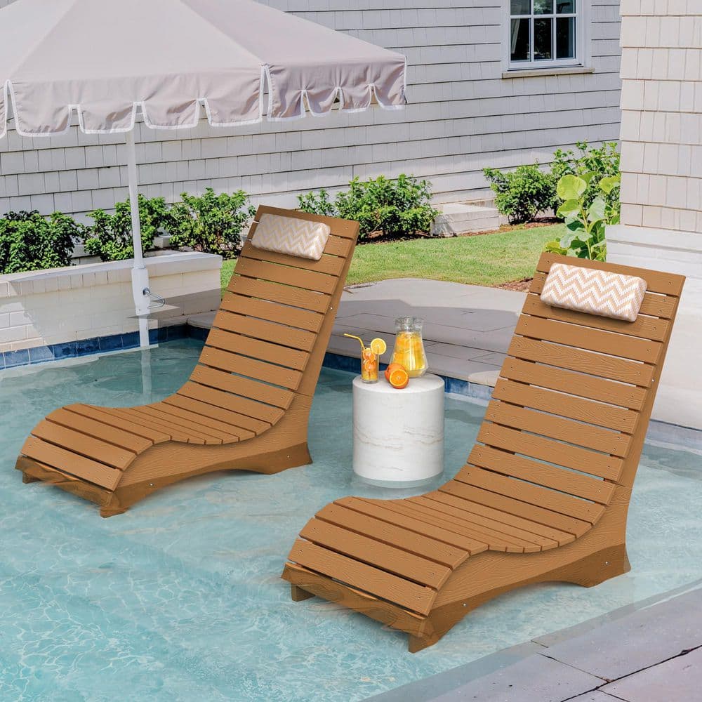 Ariel Teak HDPS Plastic Aquawave Patio Outdoor Chaise Lounge 2-Piece Lounge Chairs with Waterproof Headrest price history on PriceWatchPro