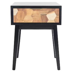 Nilo 18 in. Black/Brown Rectangle Wood End Table with Drawers