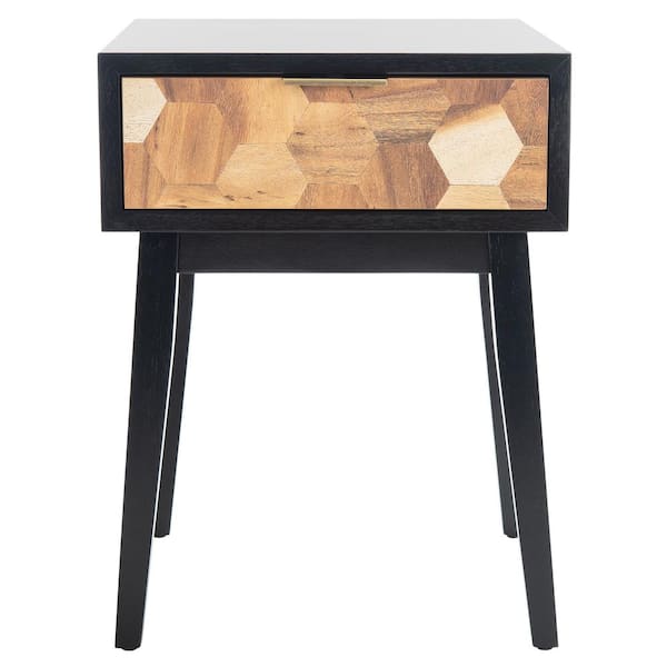 SAFAVIEH Nilo 18 in. Black/Brown Rectangle Wood End Table with Drawers