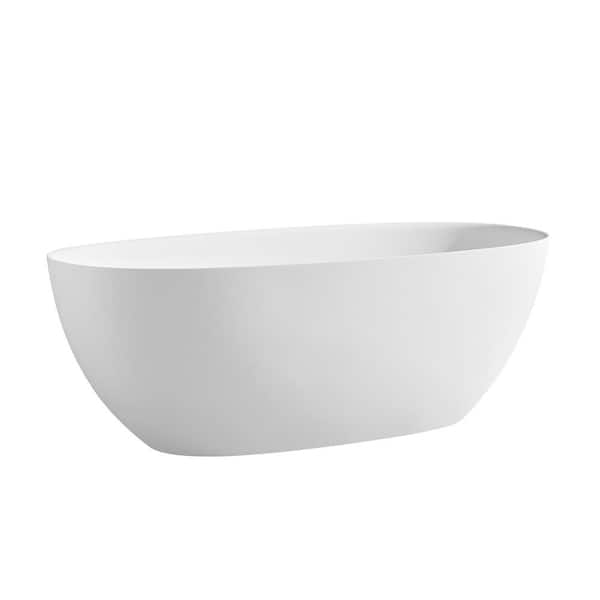JimsMaison 65 in. x 29.5 in. Stone Resin Freestanding Flatbottom Soaking Bathtub with Reversible Drain in White
