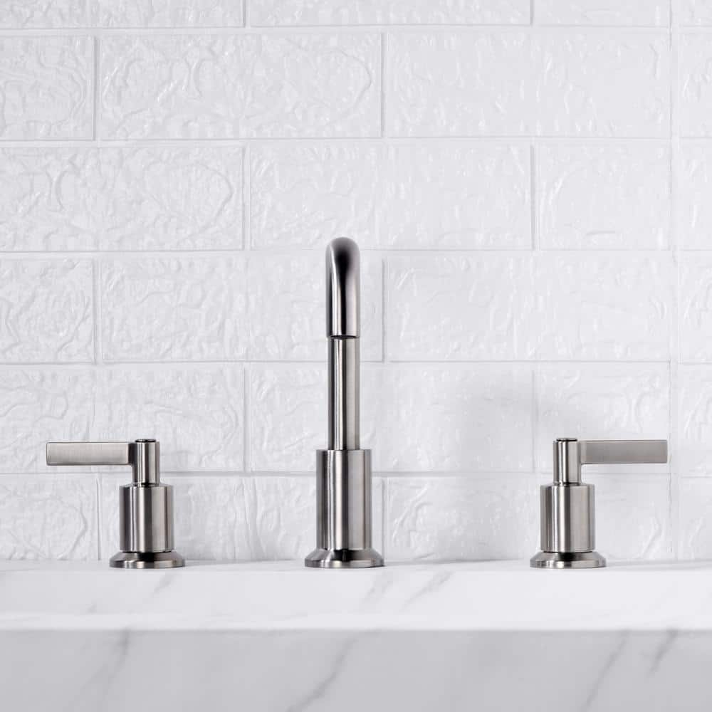 Brushed Nickel Modern Widespread Bathroom Faucet with Drain Assembly