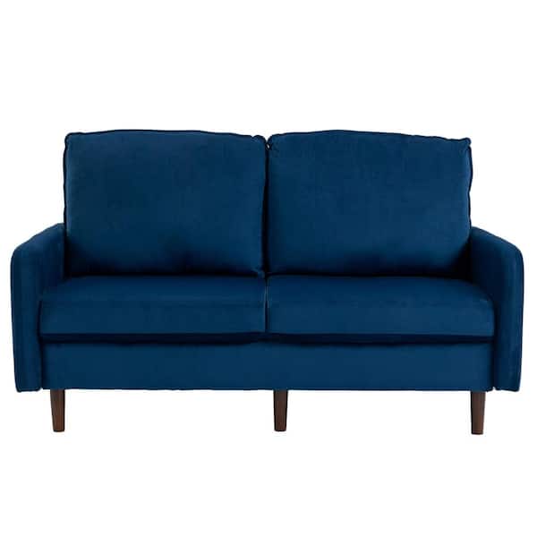 Uixe 56.90 in. Navy Blue Velvet Upholstered 2-Seater Loveseat Sofa with Wood Legs