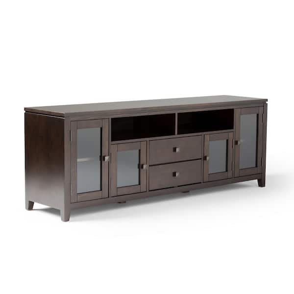 Simpli Home Cosmopolitan 72 in. Mahogany Brown Wood TV Stand with 1 Drawer Fits TVs Up to 80 in. with Storage Doors