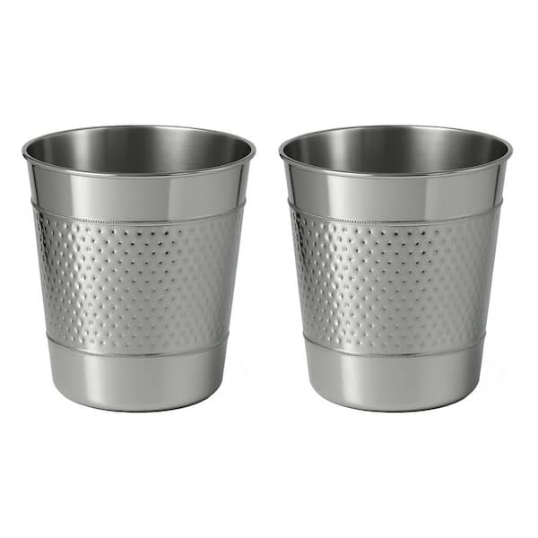 Riley Modern Classic Hammered Steel Accent 2 Gal. Waste Bin, Polished Steel (Set of 2)