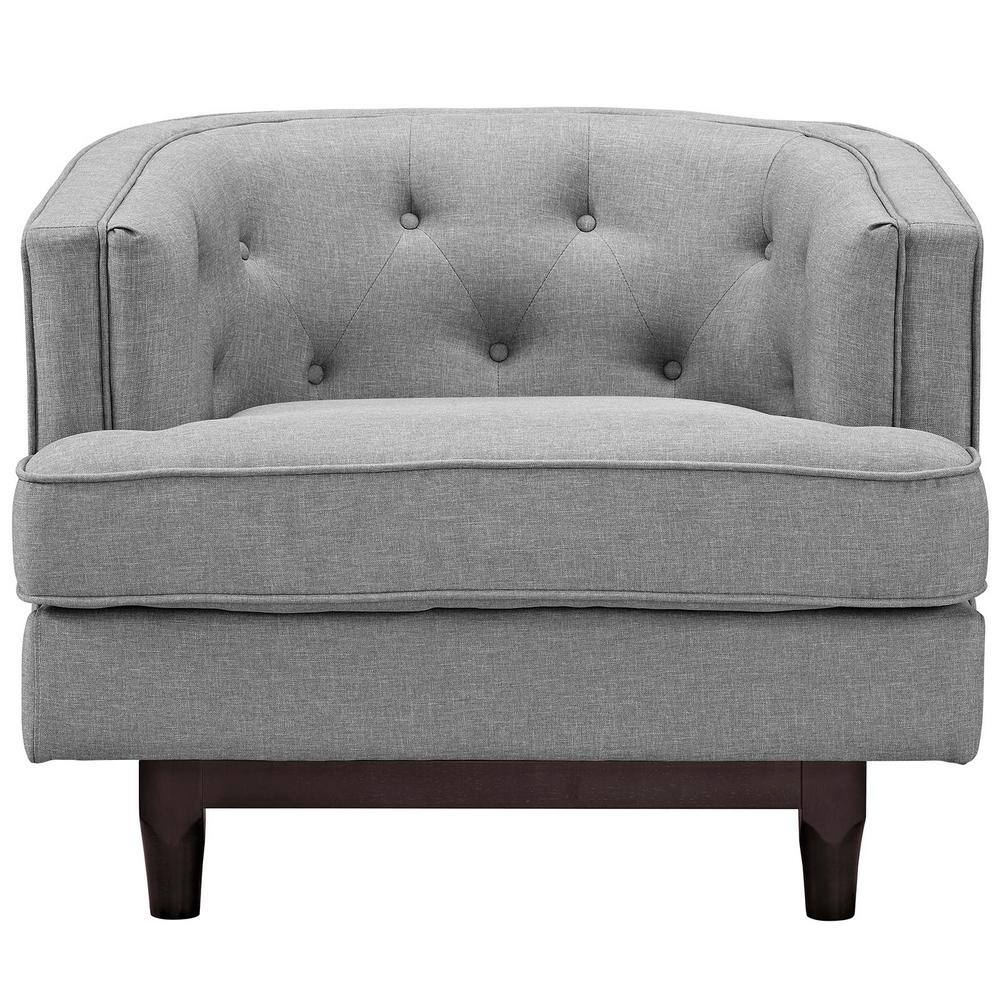 Light Gray Upholstered Accent Chair with Walnut Wood Base