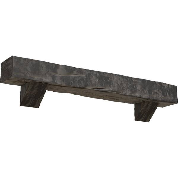 Ekena Millwork 4 in. x 8 in. x 6 ft. Riverwood Faux Wood Fireplace Mantel Kit, Breckinridge Corbels, Aged Cedar