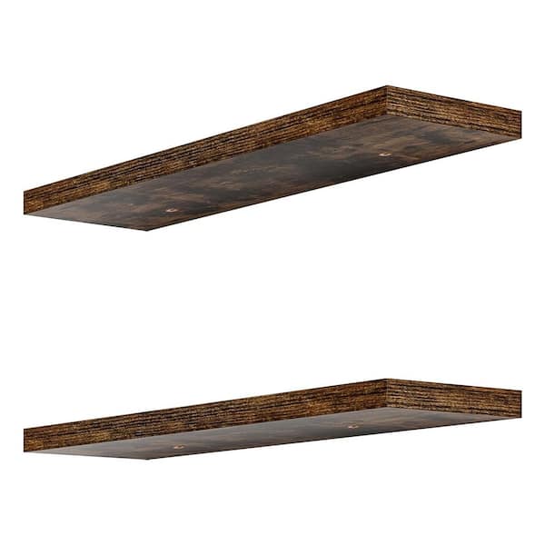 2 36 in W x 9.3 in D Rustic Brown Engineered Wood Floating Decorative Wall Shelf