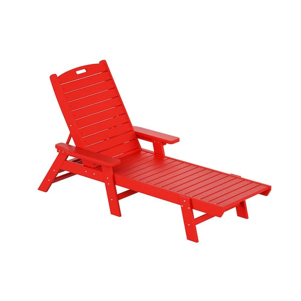 Harlo 3-Piece Red Fade Resistant HDPE Plastic Reclining Outdoor Patio Chaise Lounge Arm Chair and Table Set