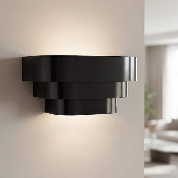14 in. 1-Light Black Wall Sconce with Metal Shade