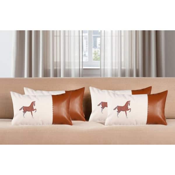 Beige, Brown Solid Polyester 12 in. x 20 in. Throw Pillow (Set of 4)