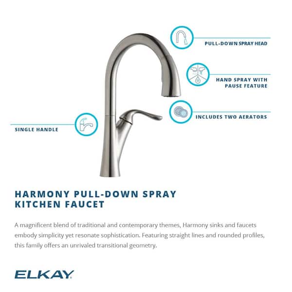 Elkay Harmony Lustrous Steel 1-Handle Deck-Mount Pull-Down Handle Kitchen Faucet Elkay Harmony Lustrous Steel 1-Handle Deck-Mount Pull-Down Handle Kitchen Faucet
