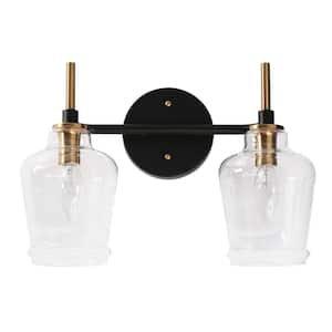 12.5 in. 2-Light Black Bathroom Vanity Light, Bell Clear Glass Bath Lighting, Modern Farmhouse Brass Gold Wall Sconce
