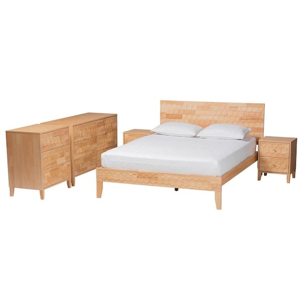 Baxton Studio Hosea 5-Piece Natural Brown Wood Queen Bedroom Set