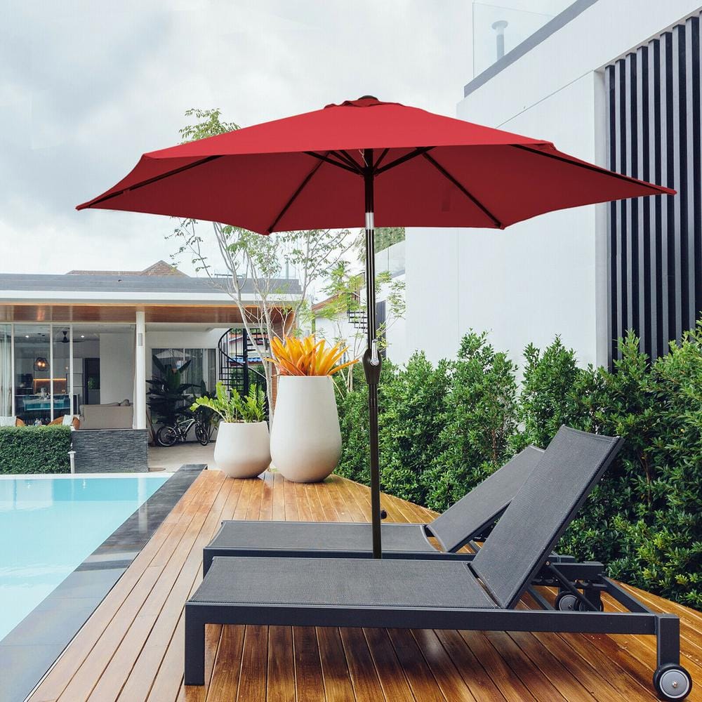 Red 9ft Steel Frame Outdoor Patio Umbrella with Crank